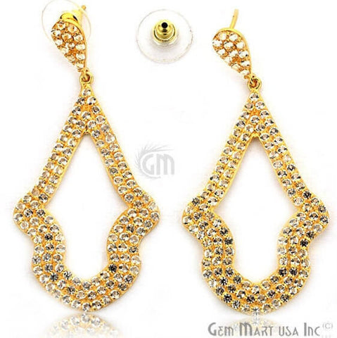 Gold Vermeil Studded With Micro Pave White Topaz 63x30mm Dangle Earring - GemMartUSA