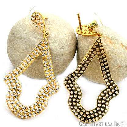 Gold Vermeil Studded With Micro Pave White Topaz 63x30mm Dangle Earring - GemMartUSA