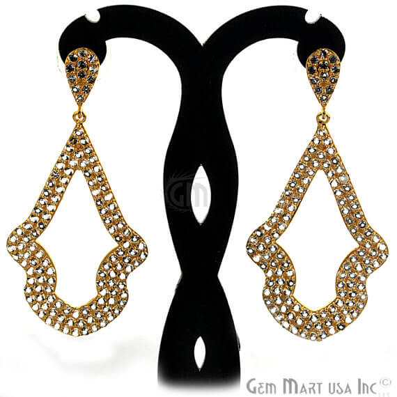 Gold Vermeil Studded With Micro Pave White Topaz 63x30mm Dangle Earring - GemMartUSA