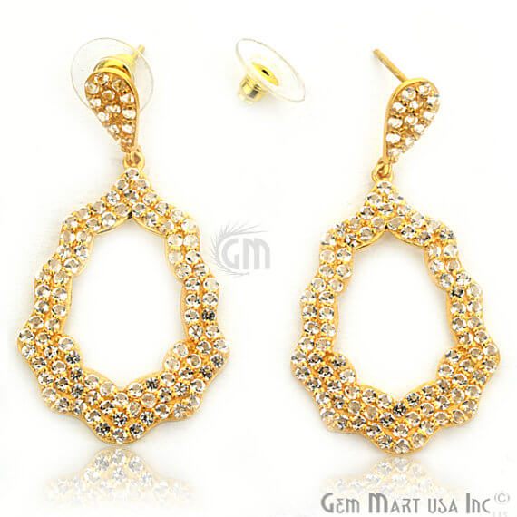 Gold Vermeil Studded With Micro Pave White Topaz 53x27mm Dangle Earring - GemMartUSA