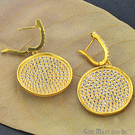 Gold Vermeil Studded With Micro Pave White Topaz 52x31mm Dangle Earring - GemMartUSA