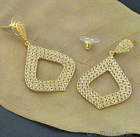 Gold Vermeil Studded With Micro Pave White Topaz 50x31mm Dangle Earring - GemMartUSA