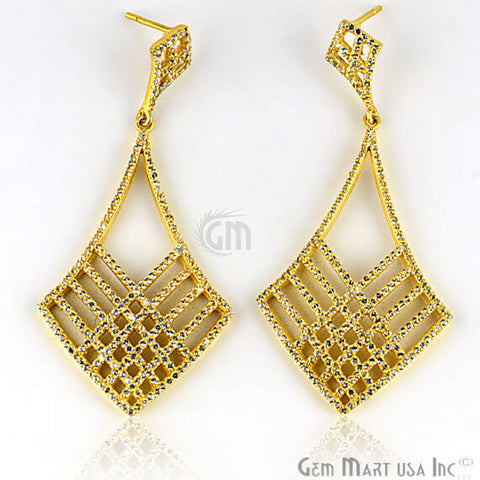 Gold Vermeil Studded With Micro Pave White Topaz 29x60mm Dangle Earring - GemMartUSA