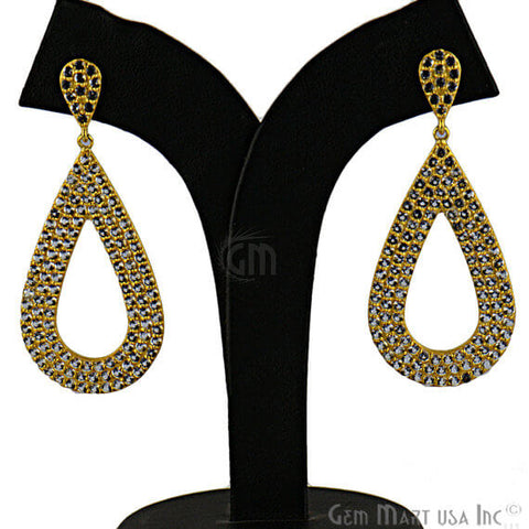 Gold Vermeil Studded With Micro Pave White Topaz 26x60mm Dangle Earring - GemMartUSA