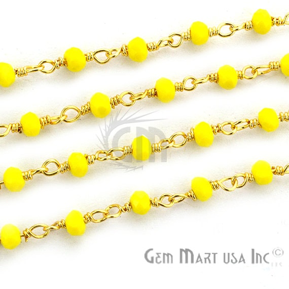 Yellow Agate 2.5-3mm Gold Plated Wire Wrapped Beads Rosary Chain - GemMartUSA (764062367791)