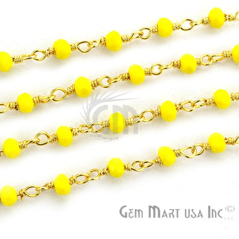 Yellow Agate 2.5-3mm Gold Plated Wire Wrapped Beads Rosary Chain - GemMartUSA (764062367791)