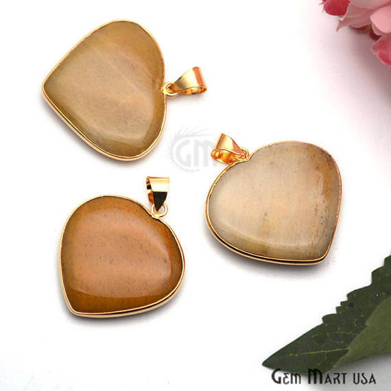 Aventurine Heart Shape 38x35mm Gold Plated Gemstone Love Pendant - GemMartUSA