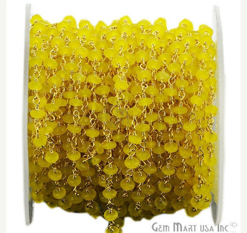 Yellow Chalcedony Gold Plated Wire Wrapped Beads Rosary Chain - GemMartUSA (762804797487)