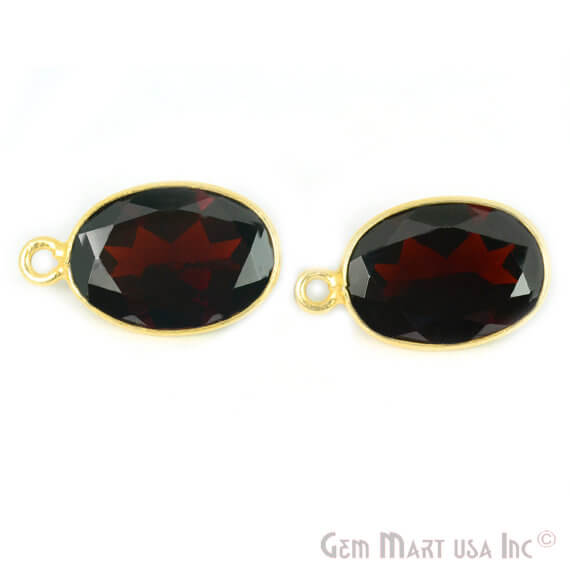 Natural Garnet Bezel Connector Oval Shape 24K Gold Plated Single Bail Connector (GT-10202) - GemMartUSA