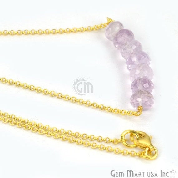 18Inch Length Gold Vermeil Amethyst faceted Beads Gemstone Beaded Bar Charms Necklace (GVAM-16005) - GemMartUSA (762566869039)
