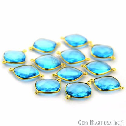 Blue Topaz Bezel Connector Cushion Shape 24K Gold Plated Double Bail Connector - GemMartUSA