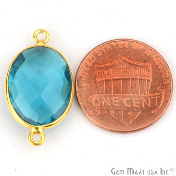 Blue Topaz Bezel Connector Oval Shape 24K Gold Plated Double Bail Connector (HB-11516) - GemMartUSA