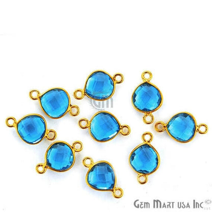 Blue Topaz Bezel Connector Heart Shape 24K Gold Plated Double Bail Connector - GemMartUSA