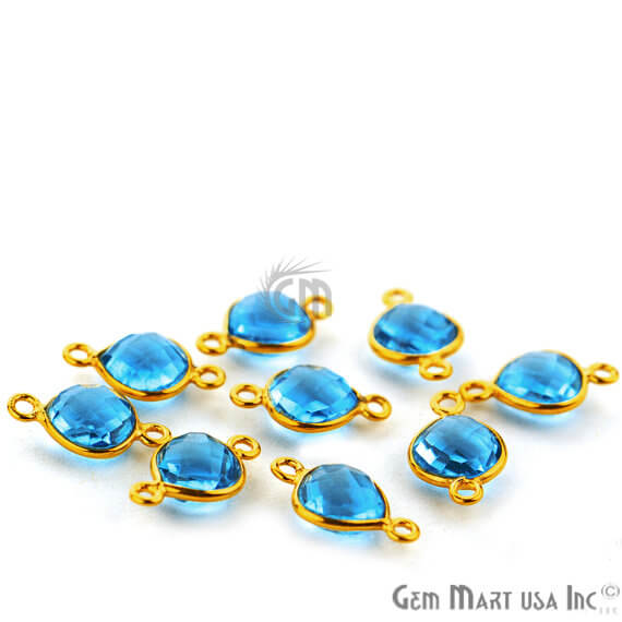 Blue Topaz Bezel Connector Heart Shape 24K Gold Plated Double Bail Connector - GemMartUSA