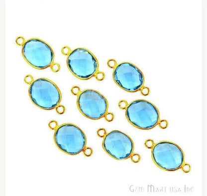 Blue Topaz Bezel Connector Oval Shape 24K Gold Plated Double Bail Connector (HB-11536) - GemMartUSA