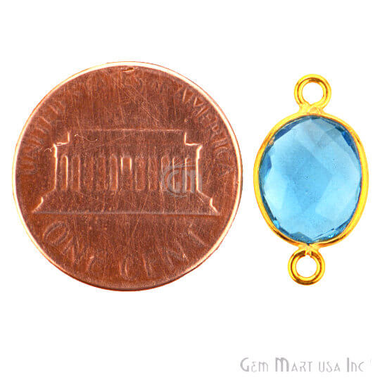 Blue Topaz Bezel Connector Oval Shape 24K Gold Plated Double Bail Connector (HB-11536) - GemMartUSA