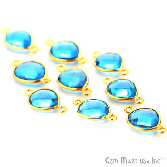 Blue Topaz Bezel Connector Pears Shape 24K Gold Plated Double Bail Connector (HB-11537) - GemMartUSA