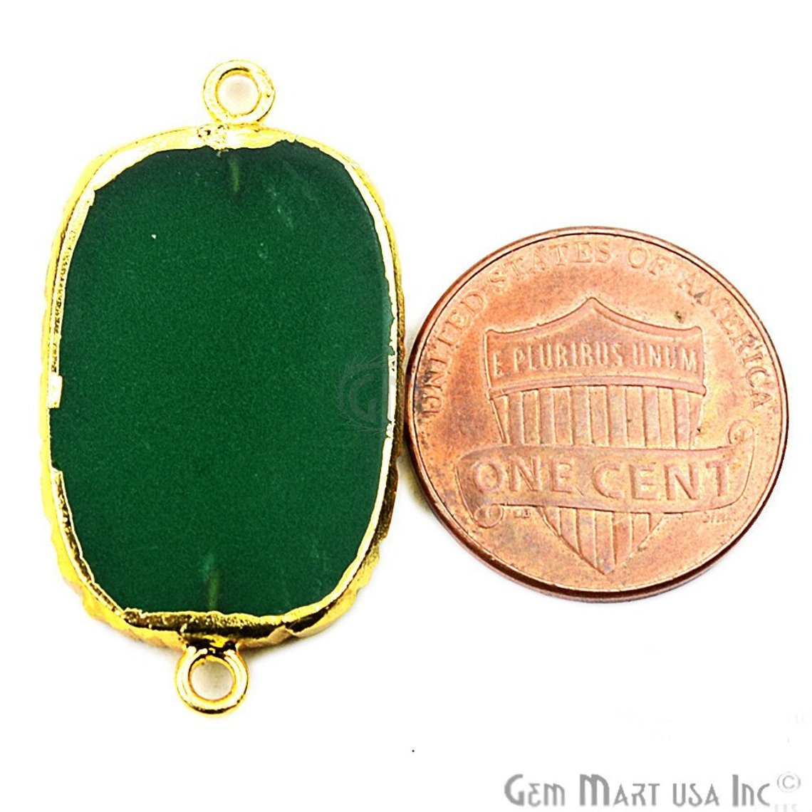 Natural Green Onyx Bezel Connector Fancy Shape 22K Gold Electroplated Double Bail Connector (GO-10293) - GemMartUSA