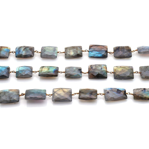 Labradorite Tumbled 16x12mm RectAngel Faceted Flashy Connector Chain