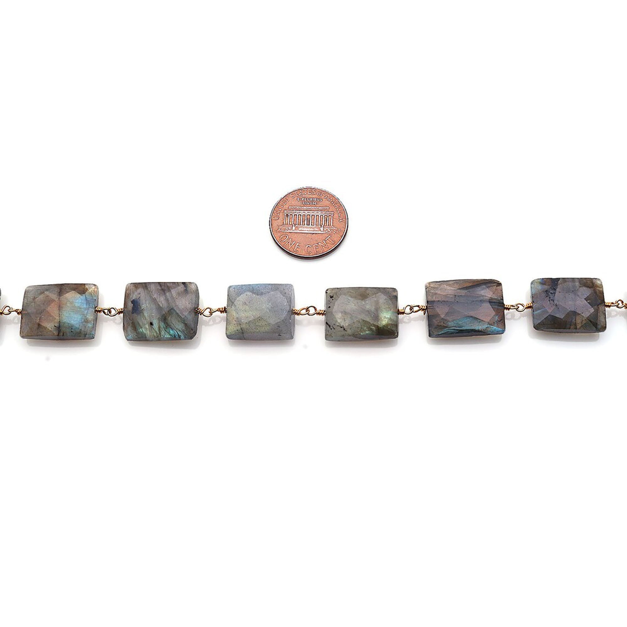 Labradorite Tumbled 16x12mm RectAngel Faceted Flashy Connector Chain
