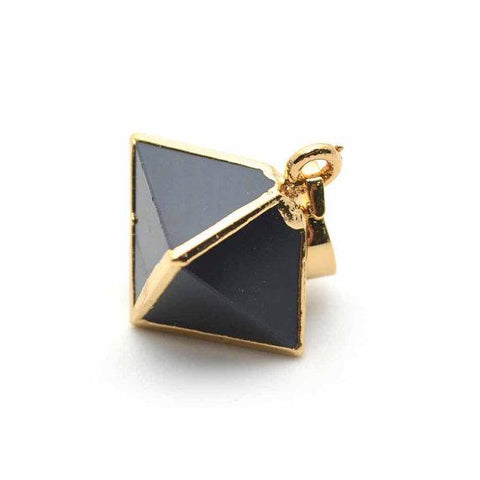 Black Onyx Necklace Pendant Gold Electroplated Pyramid Healing Pendant,Point Pendant(GPBO-14048) - GemMartUSA