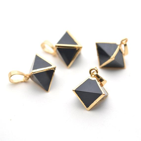 Black Onyx Necklace Pendant Gold Electroplated Pyramid Healing Pendant,Point Pendant(GPBO-14048) - GemMartUSA
