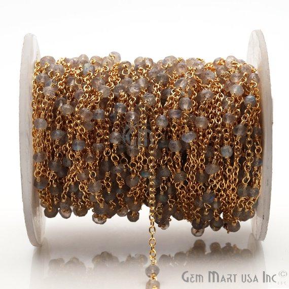 Labradorite Rosary Chain, Gold...