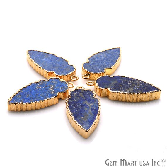 Lapis Lazuli 34x15mm Arrow Head Shape Single Bail Gold Plated Gemstone Connector Charm - GemMartUSA