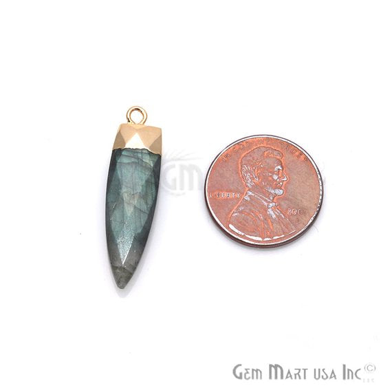 Labradorite 30x8mm Triangle Shape Single Bail Gold Plated Gemstone Connector Charm - GemMartUSA