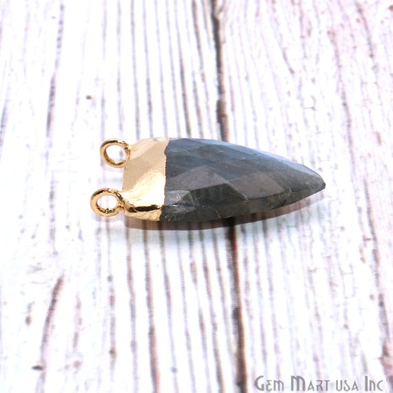 Labradorite 26x16mm Triangle Shape Cat Bail Gold Plated Gemstone Connector Charm - GemMartUSA