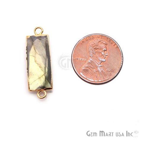 Labradorite 27x9mm Rectangle Shape Double Bail Gold Plated Gemstone Connector Charm - GemMartUSA