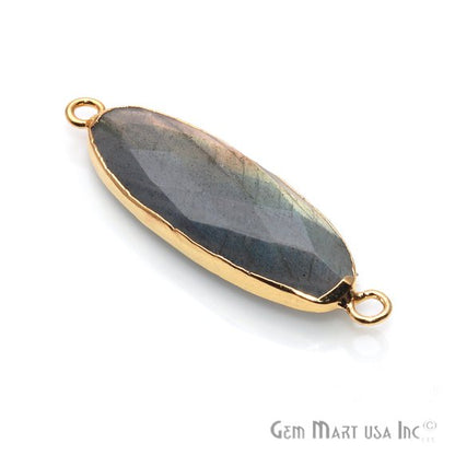 Labradorite 37x11mm Oval Shape Double Bail Gold Plated Gemstone Connector Charm - GemMartUSA