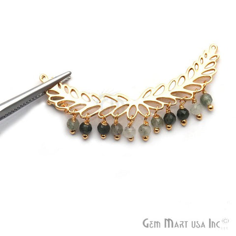 Gemstone Beads Leaf Shape 44x6mm Gold Plated Necklace Pendant (Pick Your Gemstone) - GemMartUSA