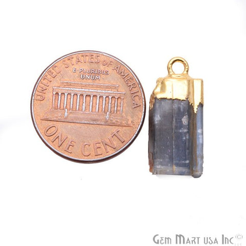 Rough Kyanite Gemstone 22X9mm Gold Edged Single Bail Bracelets Charm Connectors - GemMartUSA
