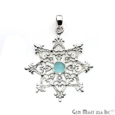 Snowflake Shape 44x38mm Gemstone Dangle Art Deco Pendant (50118) (Pick Your Gemstone, Plating) - GemMartUSA