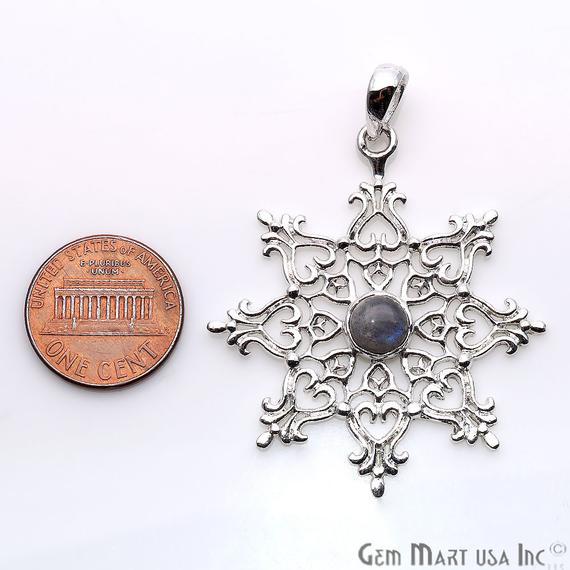 Snowflake Shape 44x38mm Gemstone Dangle Art Deco Pendant (50118) (Pick Your Gemstone, Plating) - GemMartUSA