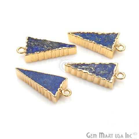 Lapis Lazuli 24x10mm Triangle Shape Single Bail Gold Plated Gemstone Connector Charm - GemMartUSA