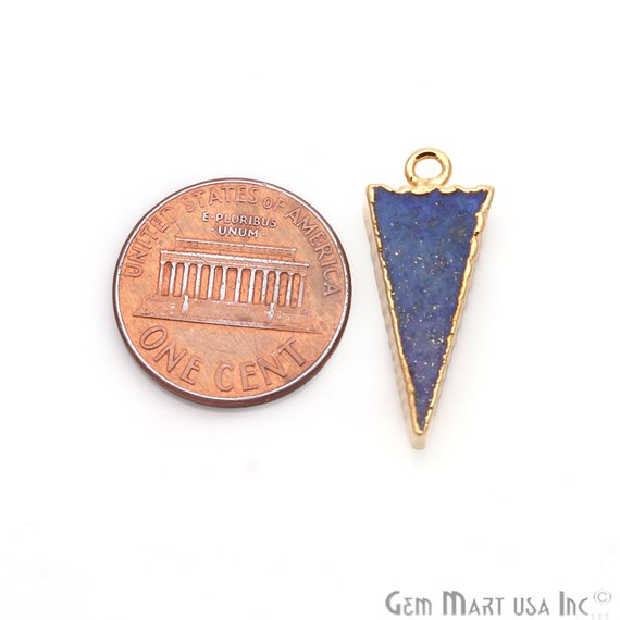 Lapis Lazuli 24x10mm Triangle Shape Single Bail Gold Plated Gemstone Connector Charm - GemMartUSA