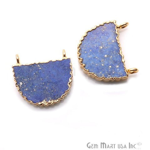 Lapis Lazuli 20x18mm Semi-Round Shape Cat Bail Gold Plated Gemstone Connector Charm - GemMartUSA
