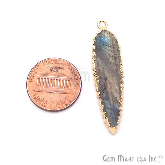 Labradorite 43x9mm Pear Shape Single Bail Gold Plated Gemstone Connector Charm - GemMartUSA