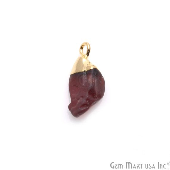 Rough Garnet Gemstone 15X10mm Gold Edged Bracelets Charm Connectors - GemMartUSA