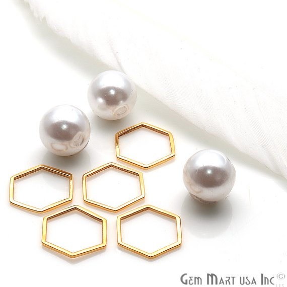 Hexagon Finding, 14mm Gold Finding, Filigree Findings, Bracelets Charm - GemMartUSA