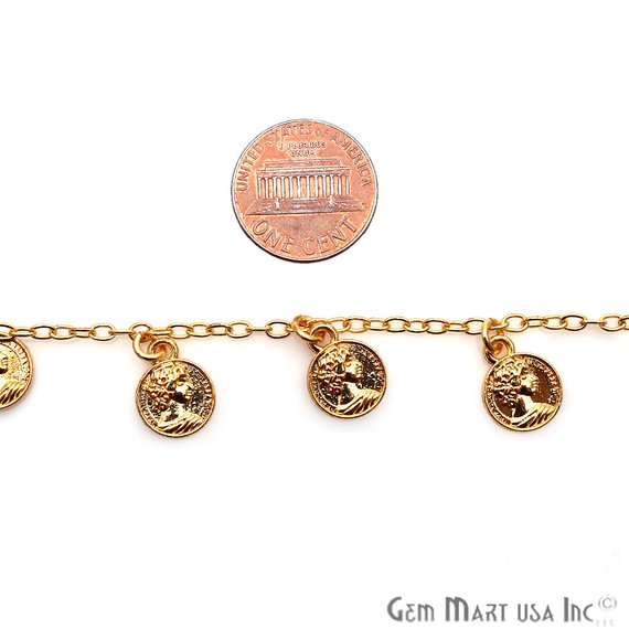 Gold Plated Coin Finding Soldered Station Rosary Chain - GemMartUSA
