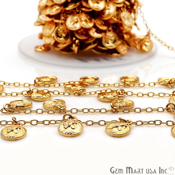 Gold Plated Coin Finding Soldered Station Rosary Chain - GemMartUSA