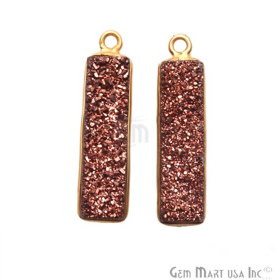 Titanium Druzy 25x7mm Rectangle Shape Gold Bail Bezel Gemstone Connector (Pick Your Color) (50143) - GemMartUSA