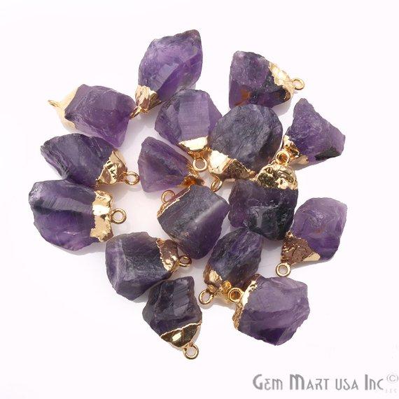 Rough Amethyst Geode February Birthstone Gold Edged Bracelets Charm Connectors - GemMartUSA