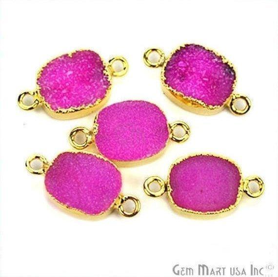 Gold Electroplated Druzy 10x12mm Octagon Double Bail Druzy Gemstone Connector