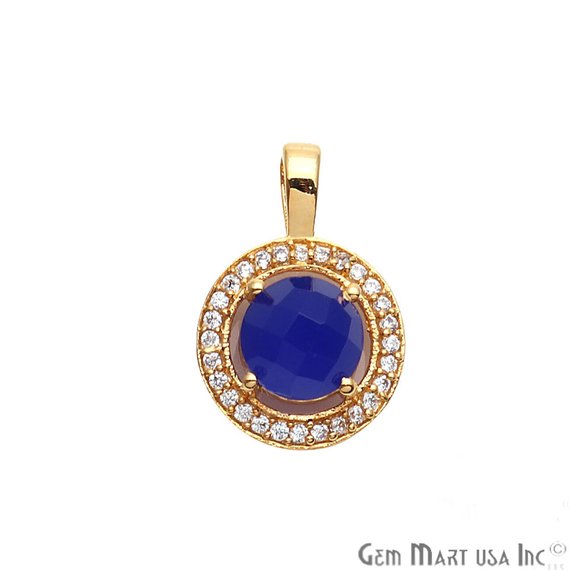 Round Shape 20x13mm Cubic Zircon Gemstone Dangle Pendant (50120) (Pick Your Gemstone, Plating) - GemMartUSA