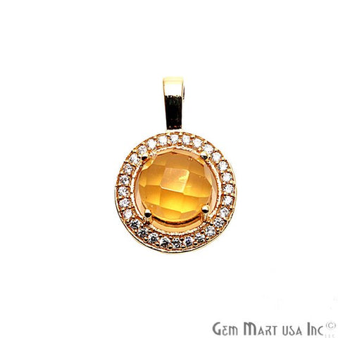 Round Shape 20x13mm Cubic Zircon Gemstone Dangle Pendant (50120) (Pick Your Gemstone, Plating) - GemMartUSA