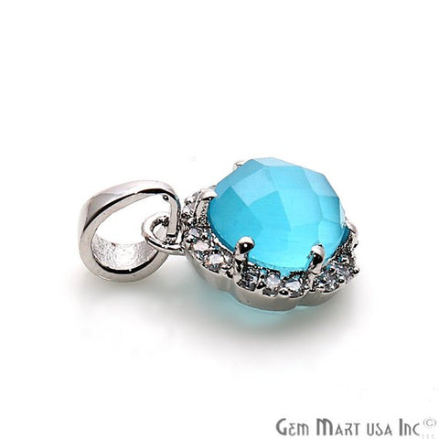 DIY Round Shape 13x10mm Cubic Zircon Gemstone Dangle Pendant (Pick Your Gemstone, Plating) - GemMartUSA
